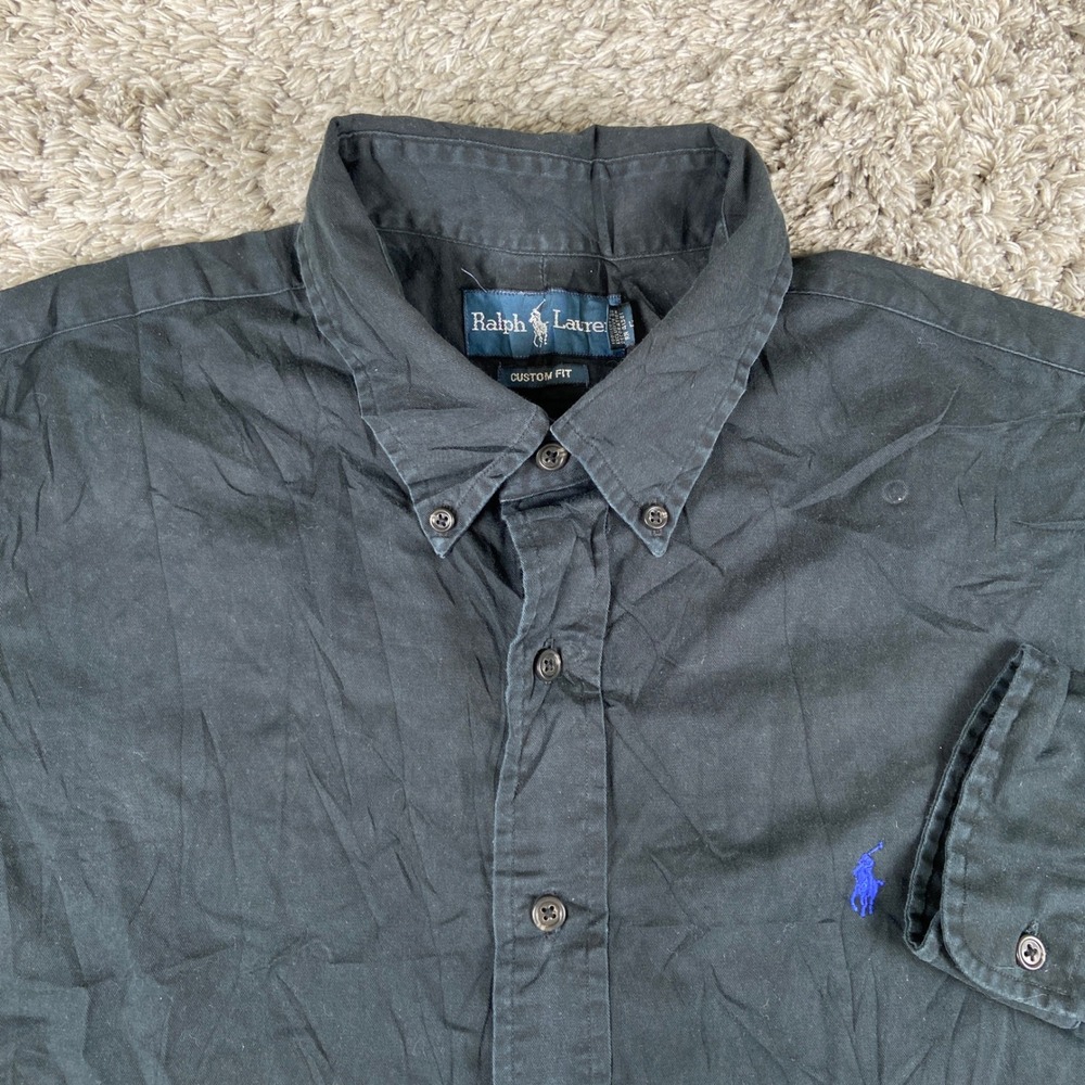 Ralph Lauren Custom Fit Mens L Black Long Sleeve Button Down Shirt Pony Preppy